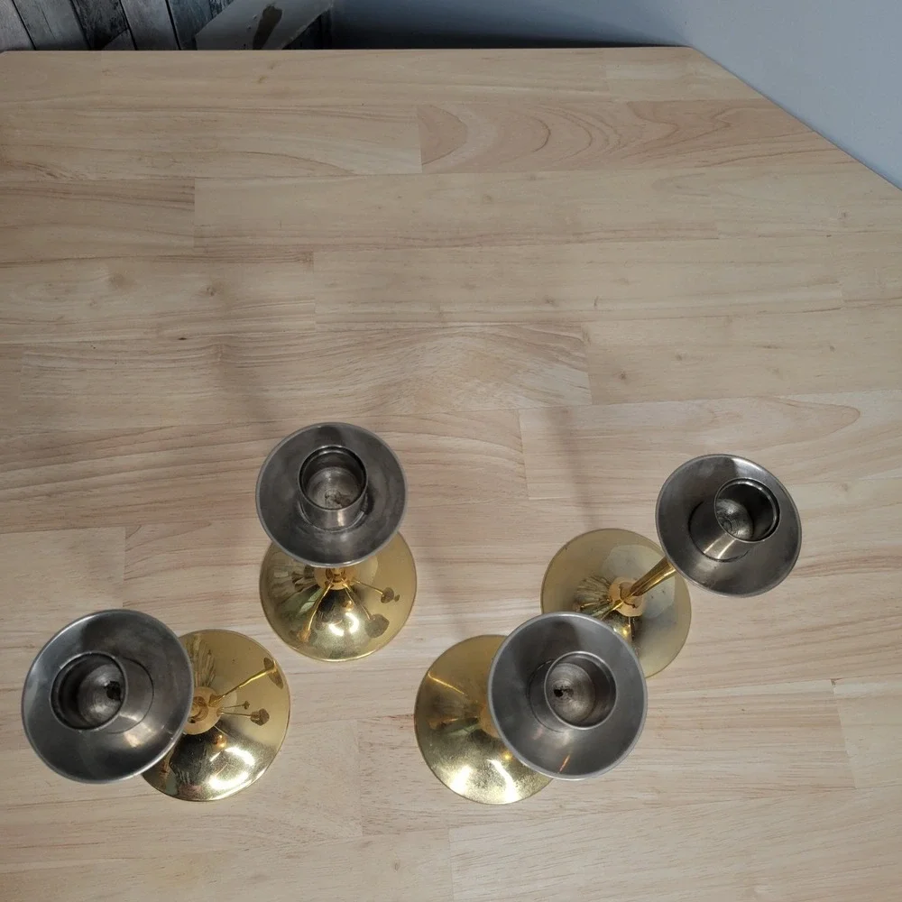 Vtg Scandia Guldgold Karlshamn Sweden 24K‎ Gold Plated Brass 4 Candlesticks  MCM